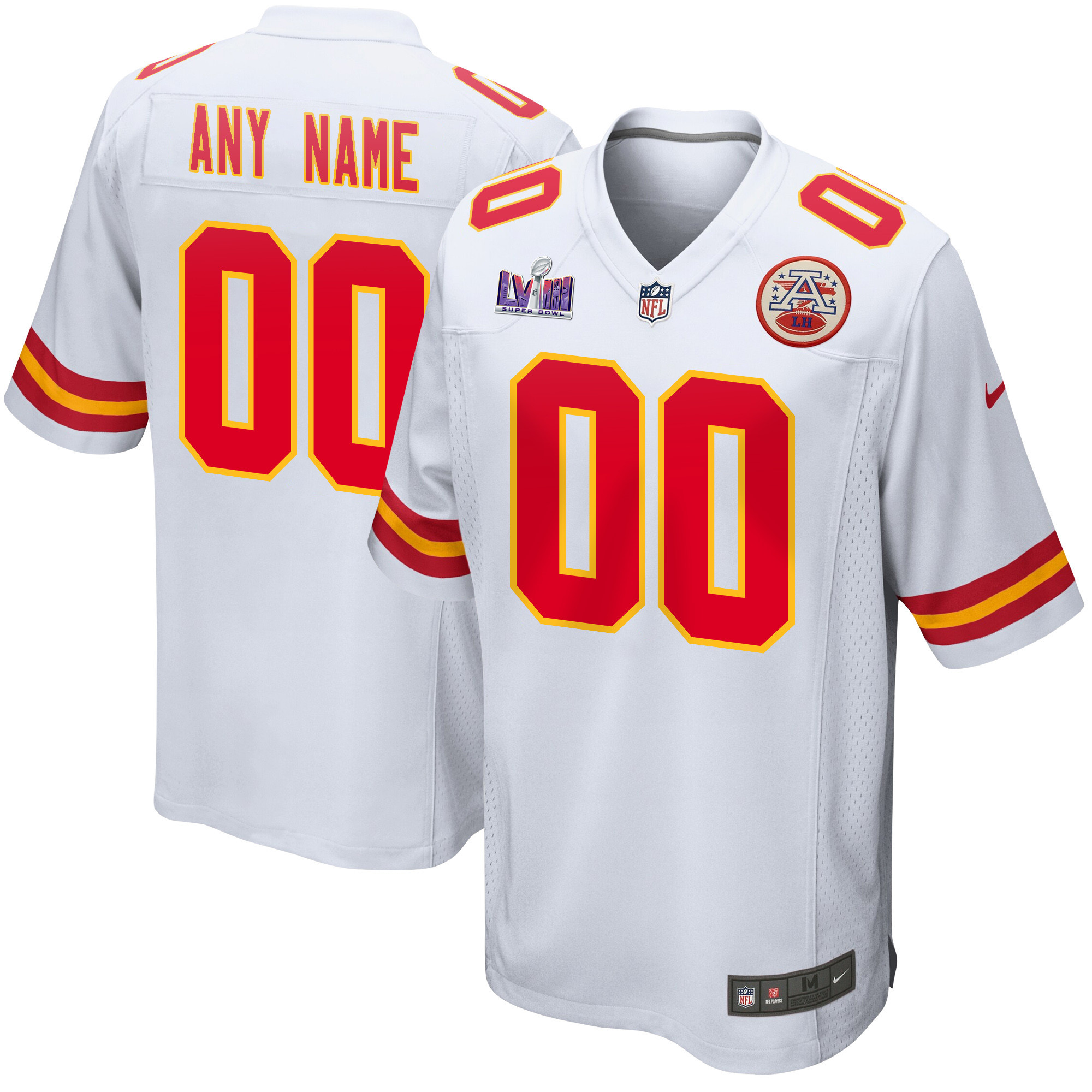 Kansas City Chiefs Super Bowl LVIII Patch Game Men Custom Jersey - White
