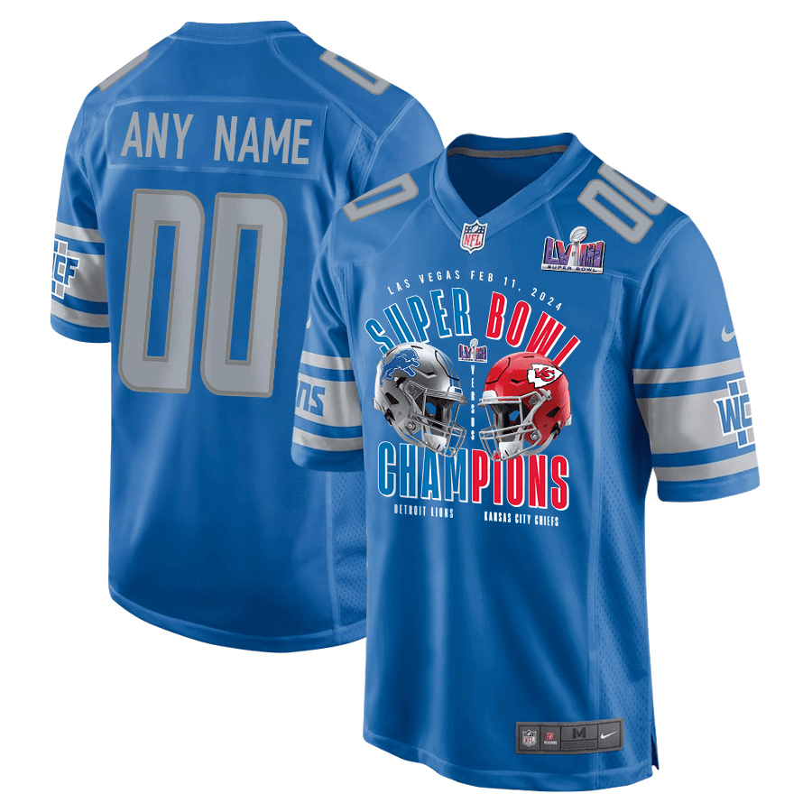 Detroit Lions vs. Kansas City Chiefs Super Bowl LVIII Matchup Game Custom Men Jersey - Blue