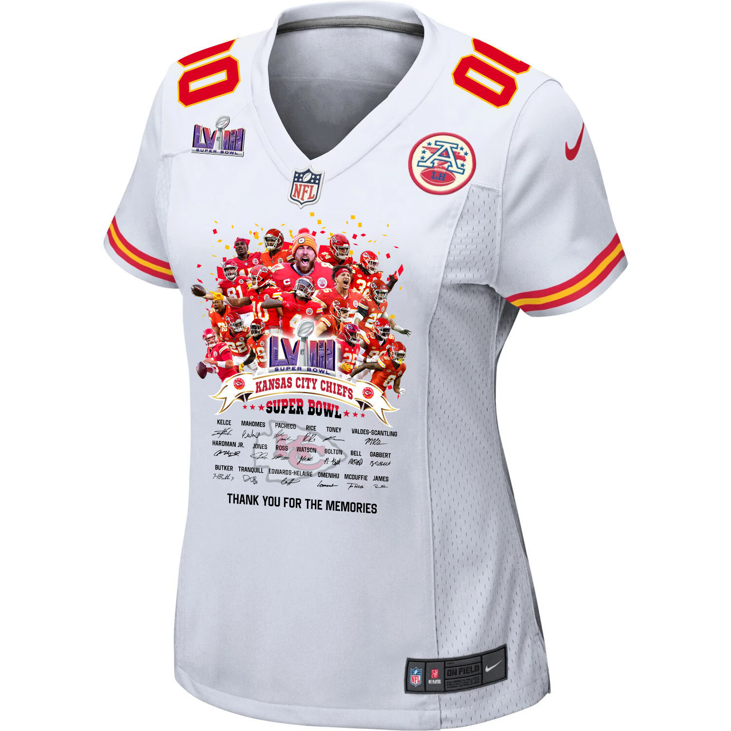 Kansas City Chiefs Super Bowl LVIII Thanks For Memories Game Custom Women Jersey - White