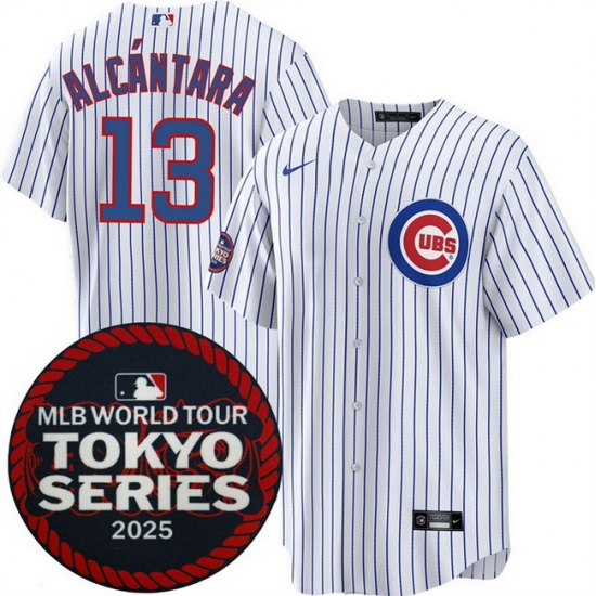 Chicago Cubs 13 Kevin Alc E1ntara White 2025 World Tour Tokyo Series Home Stitched Baseball Jersey