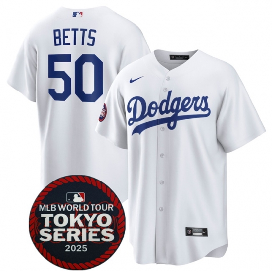 Los Angeles Dodgers 50 Mookie Betts White 2025 World Tour Tokyo Series Home Stitched Baseball Jersey