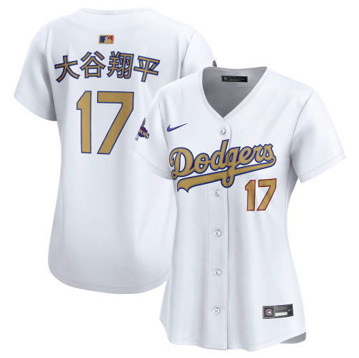 Women's Los Angeles Dodgers Shohei Ohtani White 2025 Gold Collection Kanji Limited Jersey