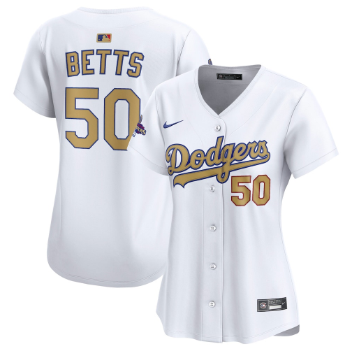 Women's Los Angeles Dodgers Mookie Betts White 2025 Gold Collection Limited Jersey