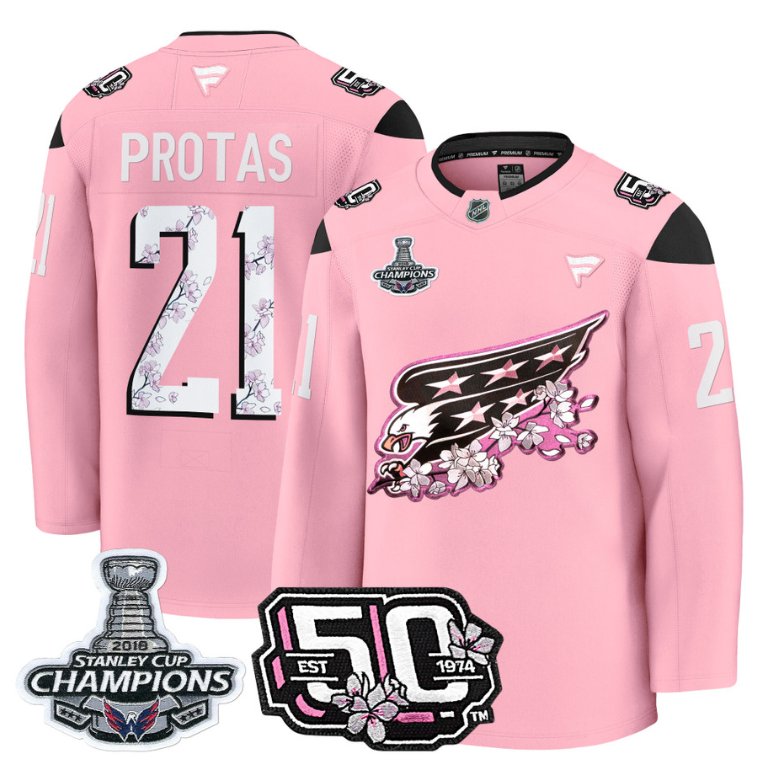 Aliaksei Protas Jersey #21 Washington Capitals 50th 2018 Stanley Cup Champions Patch Cherry Blossom