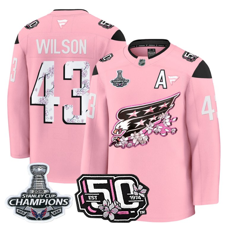 Tom Wilson Jersey #43 Washington Capitals 50th 2018 Stanley Cup Champions Patch Cherry Blossom