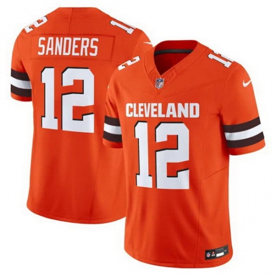 Cleveland Browns 12 Shedeur Sanders Orange 2025 Draft F U S E Vapor Limited Stitched Football Jersey