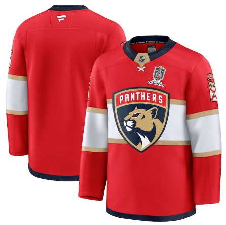 Florida Panthers Fanatics Red Home 2025 Stanley Cup Champions Premium Patched Jersey