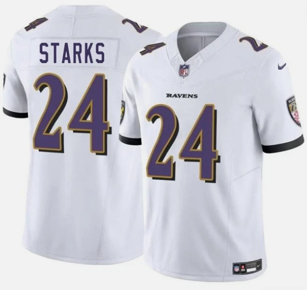 Men's Youth Women's Baltimore Ravens Malaki Starks White 2025 Draft First Round Pick Game Jersey