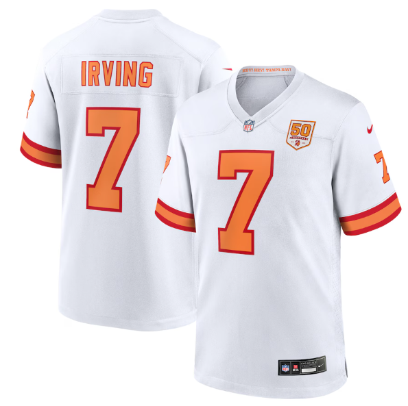 Men's Youth women's '76 Tampa Bay Buccaneers Bucky Irving White 50th Season Game Jersey