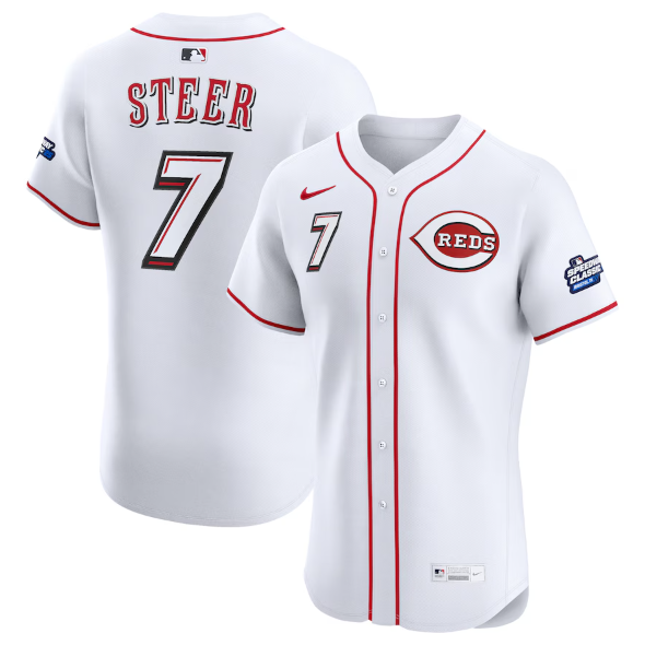 Cincinnati Reds Spencer Steer White 2025 MLB Speedway Classic Home Elite Player Jersey