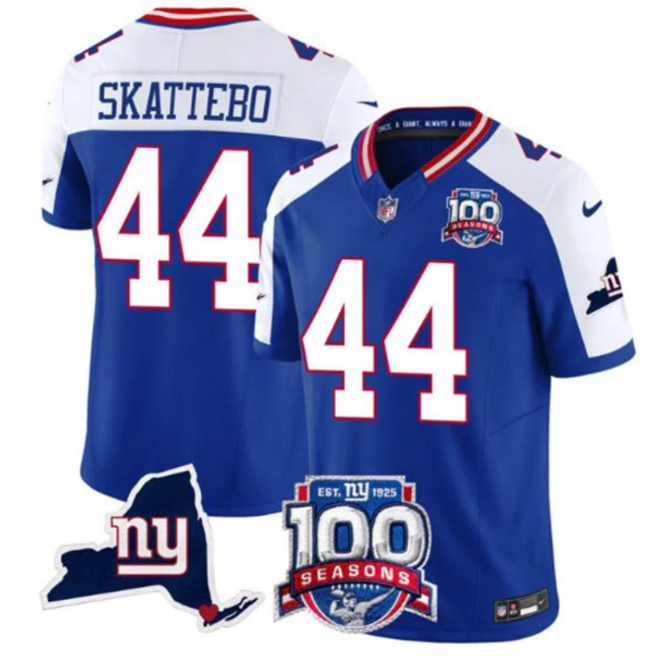 New York Giants 44 Cam Skattebo 100th Season Patch Blue Jersey
