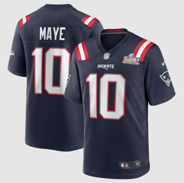 New England Patriots Drake Maye Navy Super Bowl LX Patch Jersey