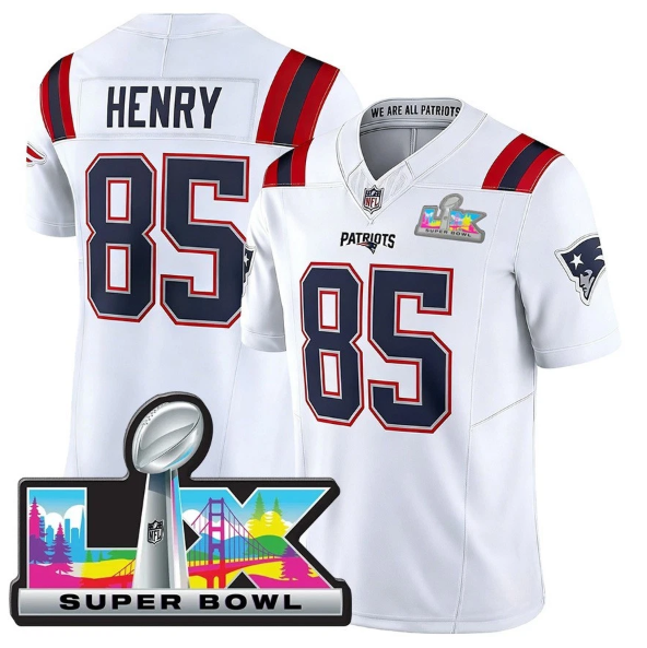 New England Patriots Hunter Henry White Super Bowl LX Patch Jersey
