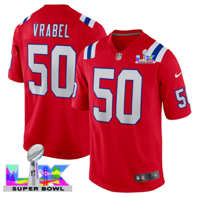 New England Patriots Mike Vrabel Red Super Bowl LX Patch Jersey