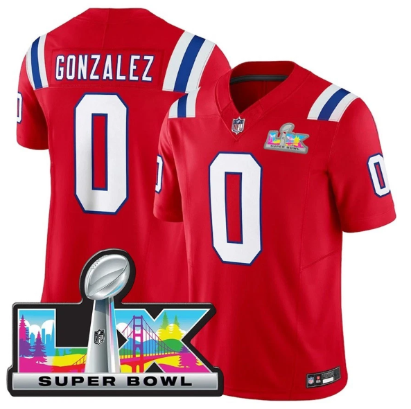 New England Patriots Christian Gonzalez Red Super Bowl LX Patch Jersey