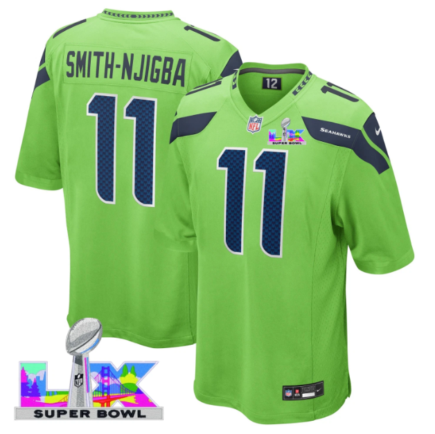 Seattle Seahawks Jaxon Smith Njigba Super Bowl LX Patch Green Jersey