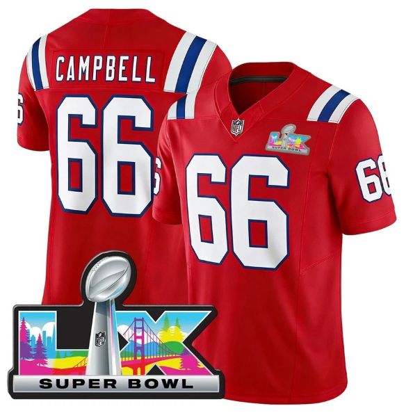 New England Patriots Will Campbell Red Super Bowl LX Patch Jersey