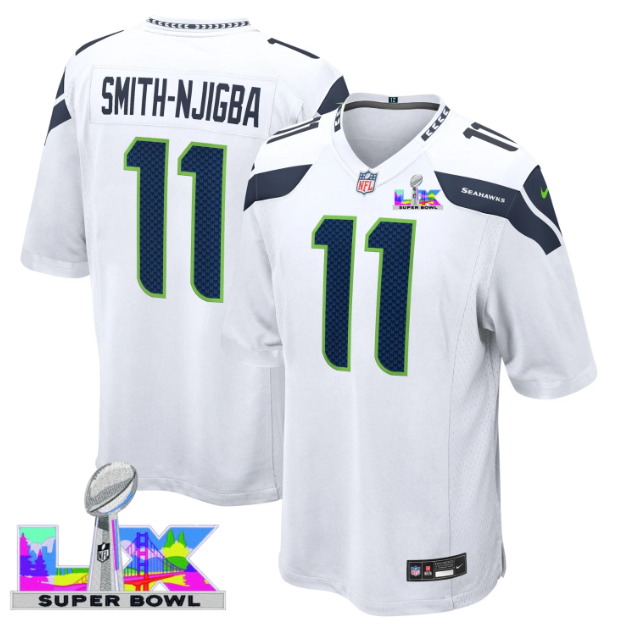 Seattle Seahawks Jaxon Smith Njigba Super Bowl LX Patch White Jersey
