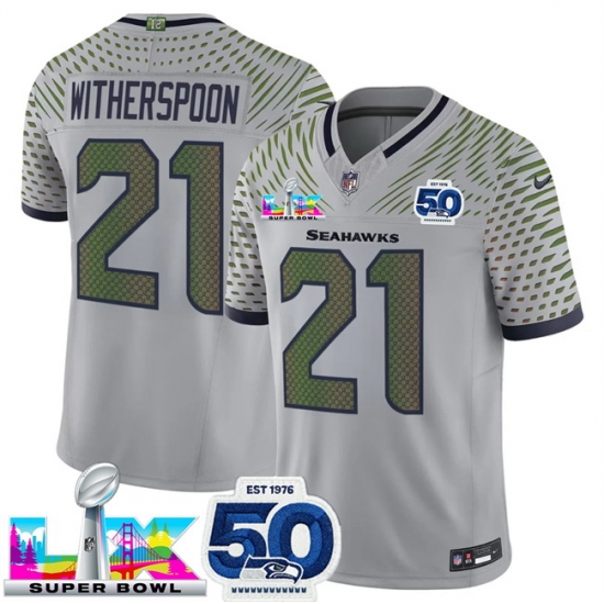 Seattle Seahawks Devon Witherspoon Super Bowl LX Patch And 50th Season Patch Rivalries Vapor Limited Grey Jersey