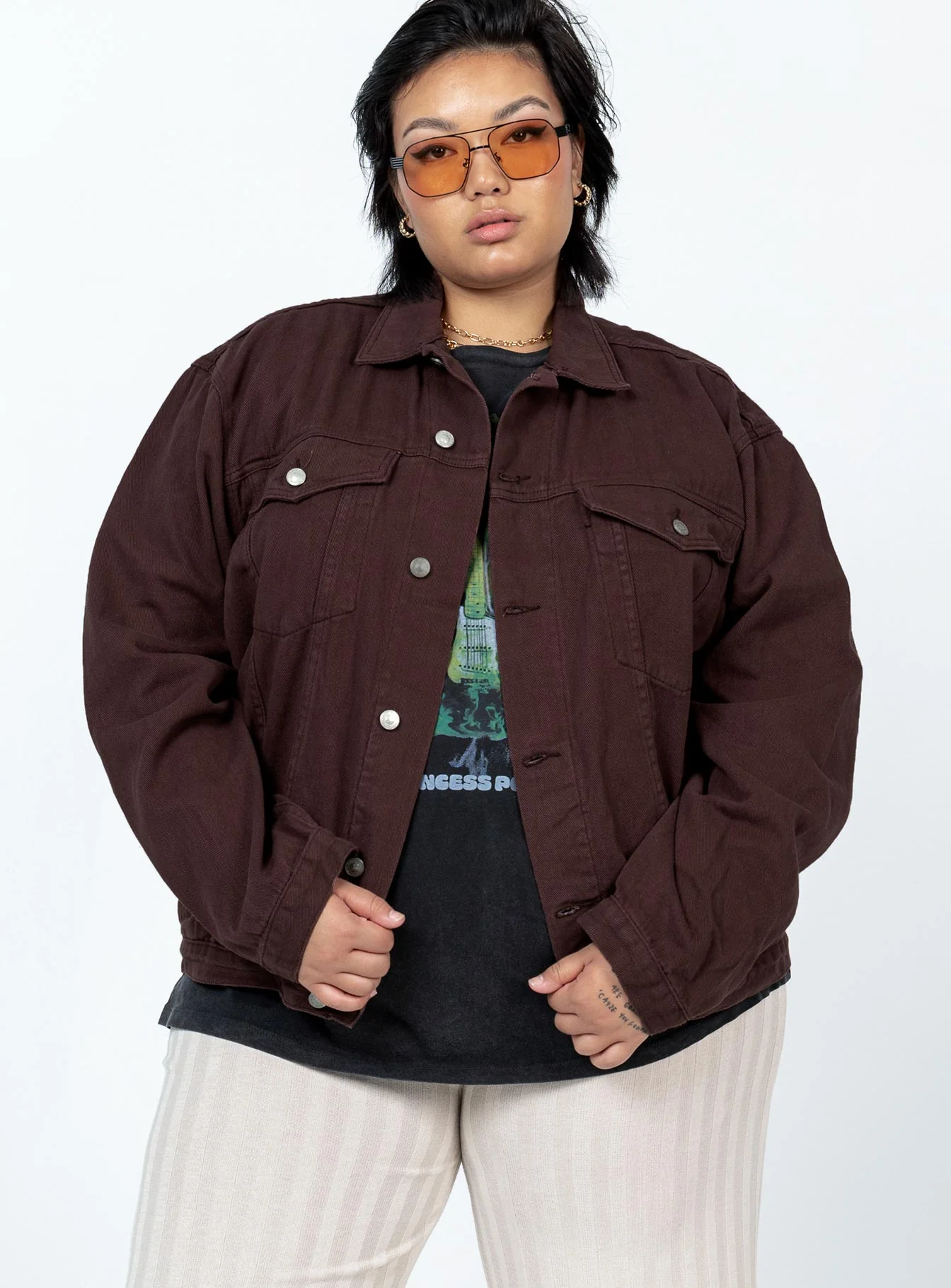Western Denim Jacket Dark Brown Curve
