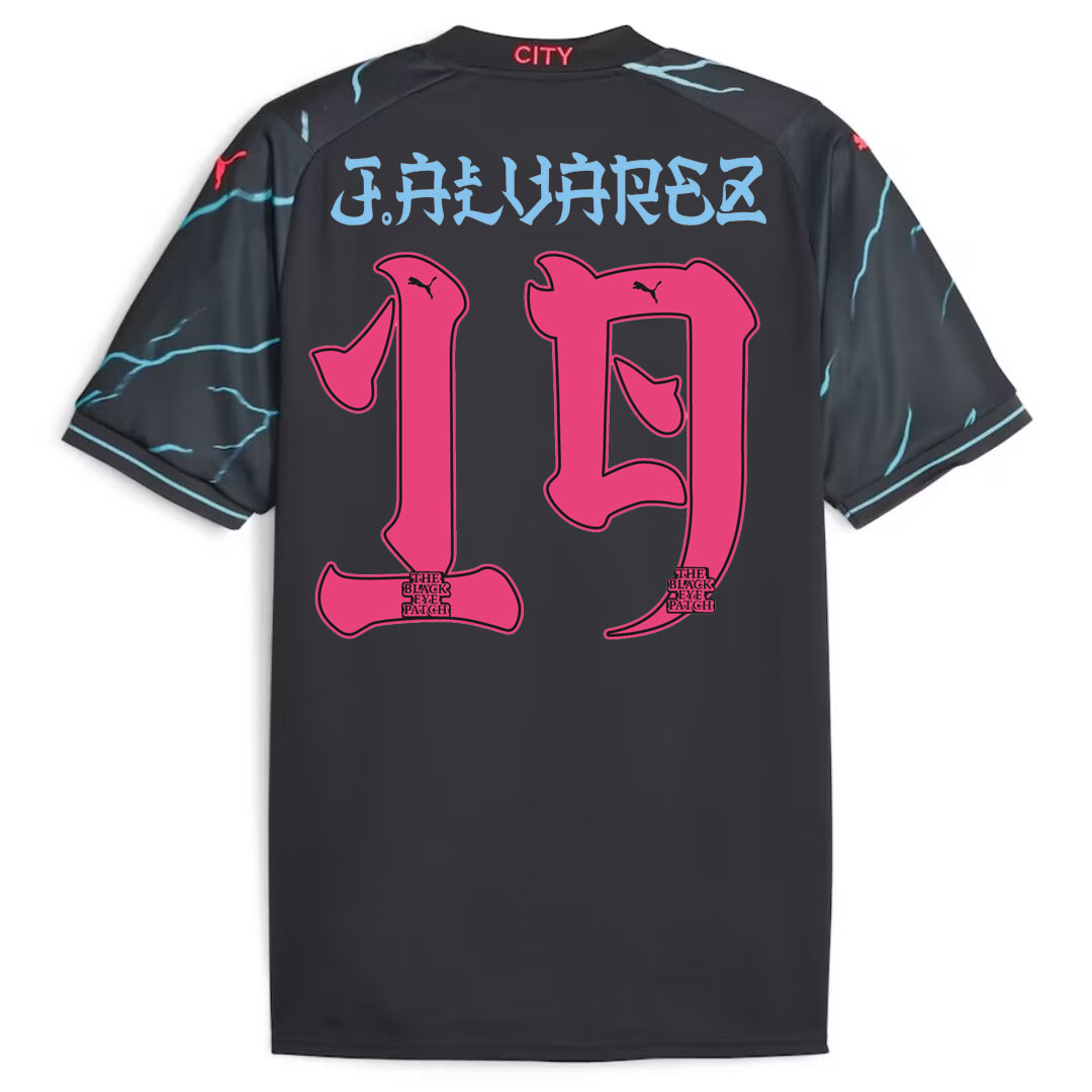 Manchester City HAALAND #9 GREALISH #10 DE BRUYNE #17 J.ALVAREZ #19 FODEN #47 Japanese Tour Printing Third Jersey 2023/24