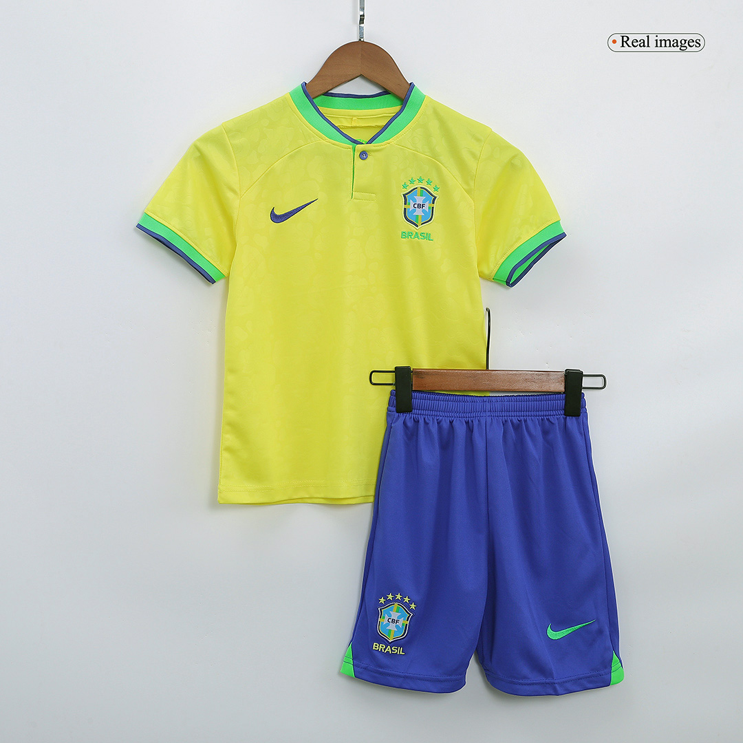 Brazil Kids Soccer Jersey Home Kit(Jersey+Shorts) World Cup 2022
