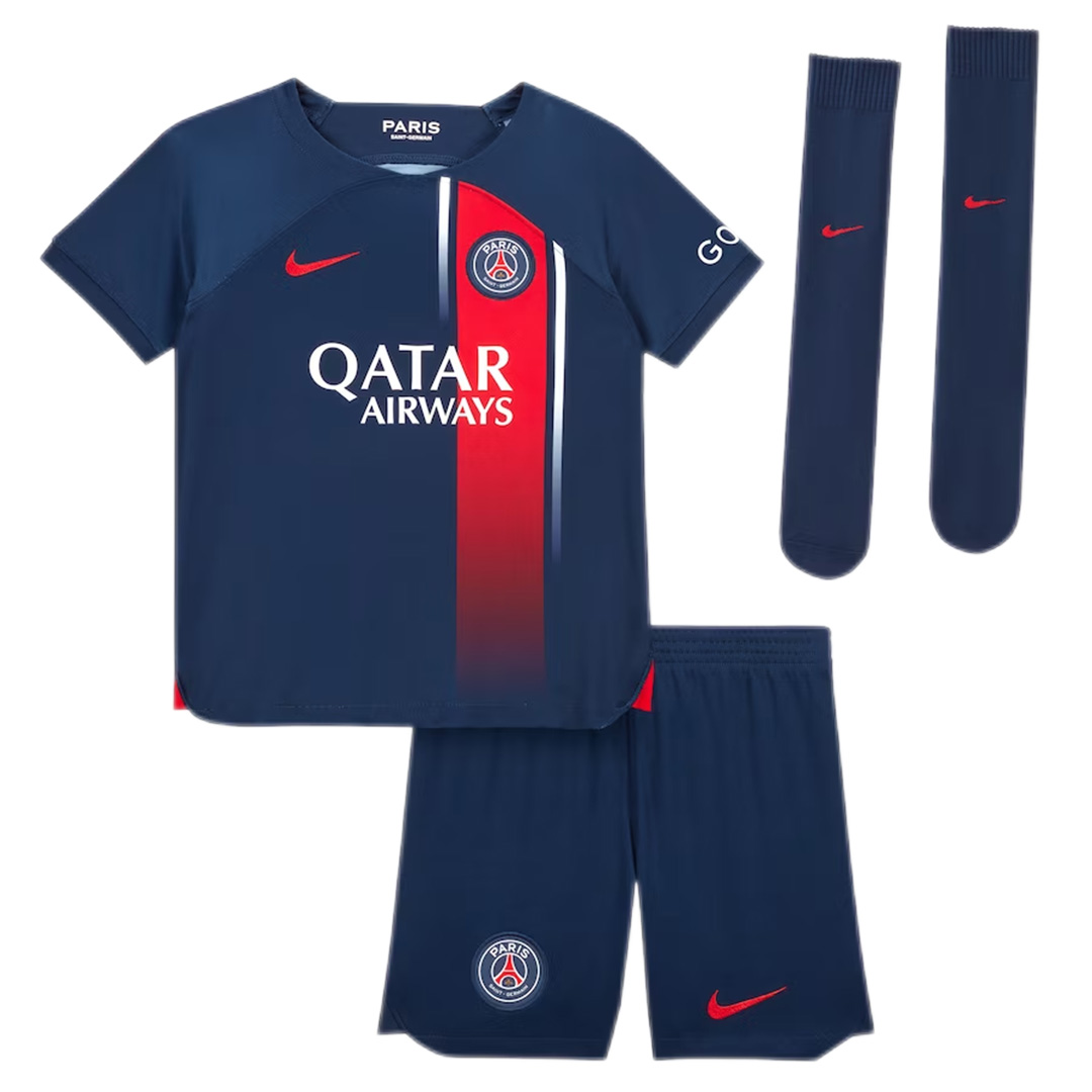 Kids PSG Home Whole Kit Jersey+Shorts+Socks 2023/24