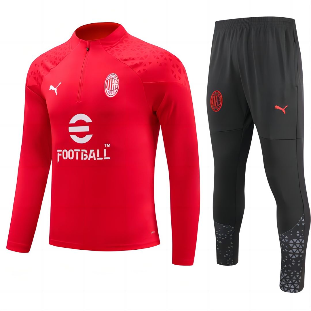 AC Milan Zipper Sweatshirt Kit(Top+Pants) Red 202324