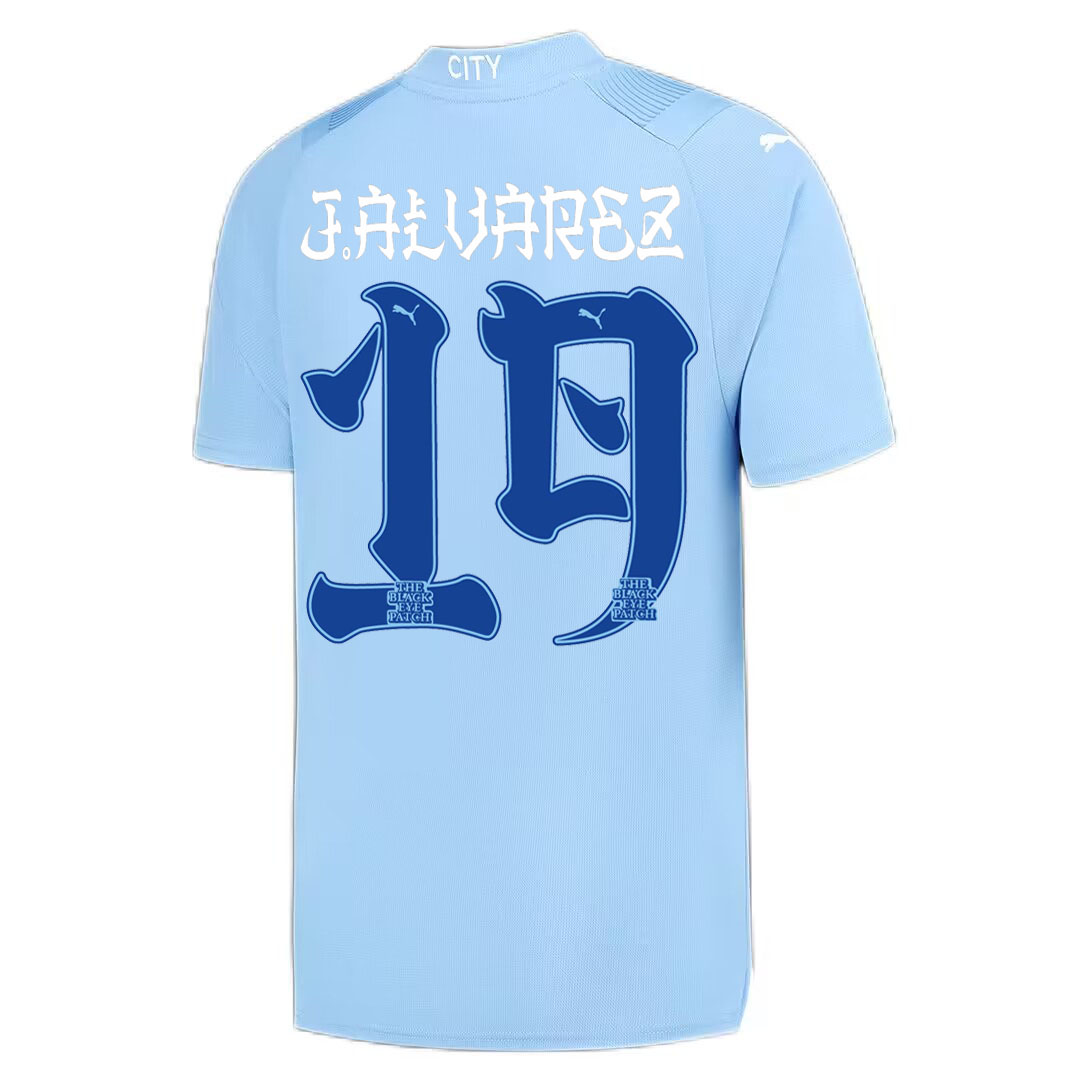 Manchester City HAALAND #9 GREALISH #10 DE BRUYNE #17 STONES #5 J.ALVAREZ #19 FODEN #47 Japanese Tour Printing Home Jersey 2023/24