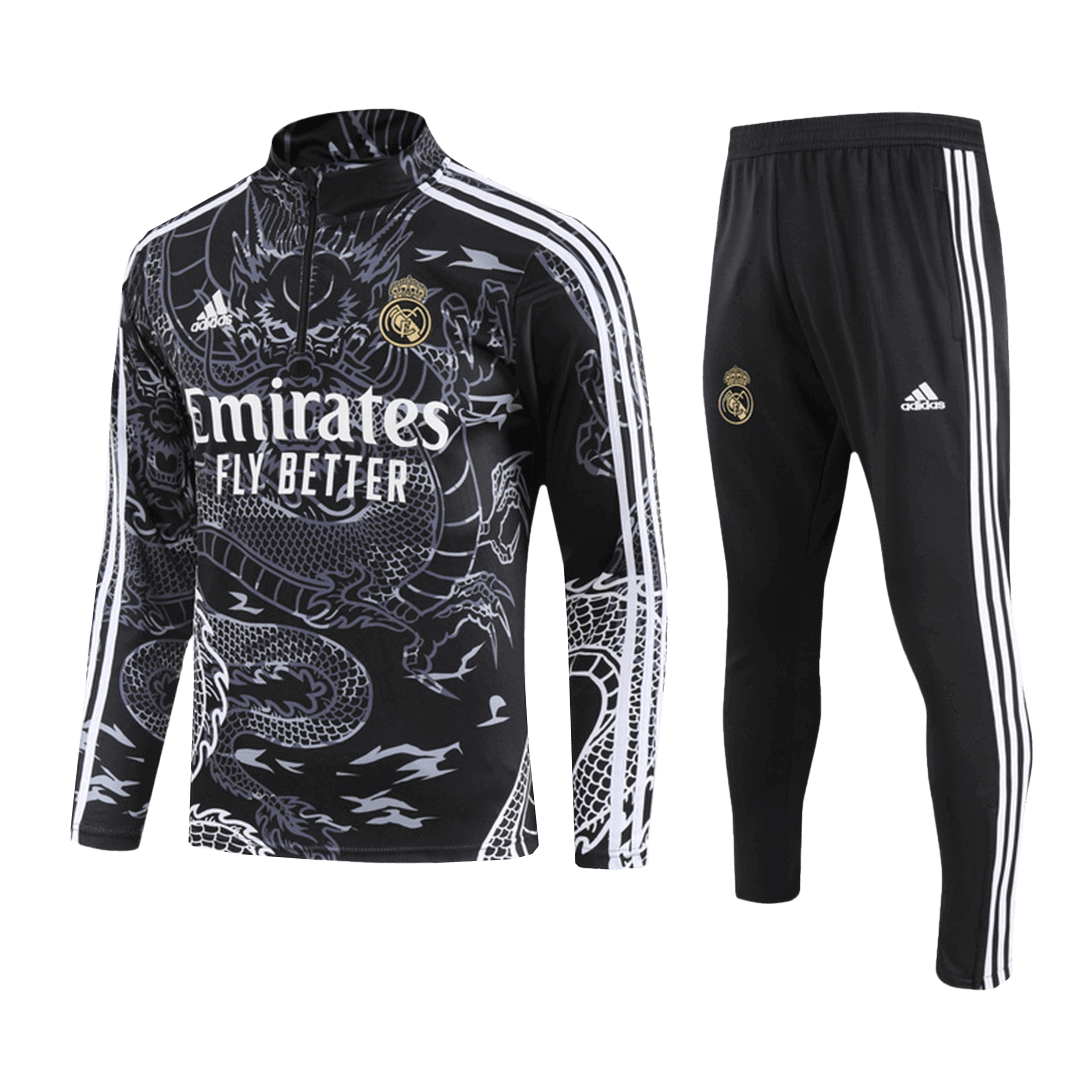 Kids Real Madrid Zipper Sweatshirt Kit(Top+Pants) Black 2023/24