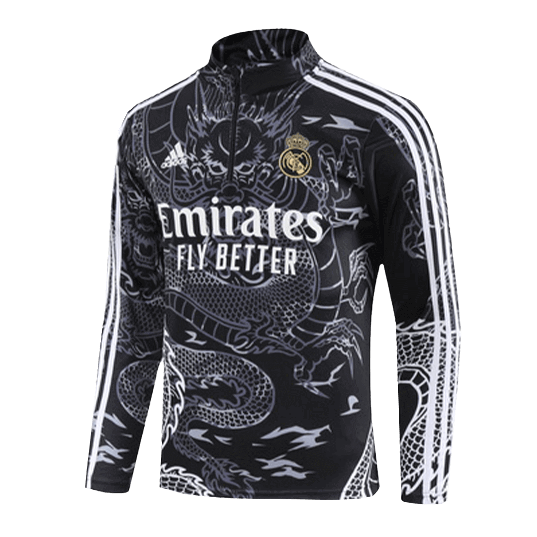 Kids Real Madrid Zipper Sweatshirt Kit(Top+Pants) Black 2023/24
