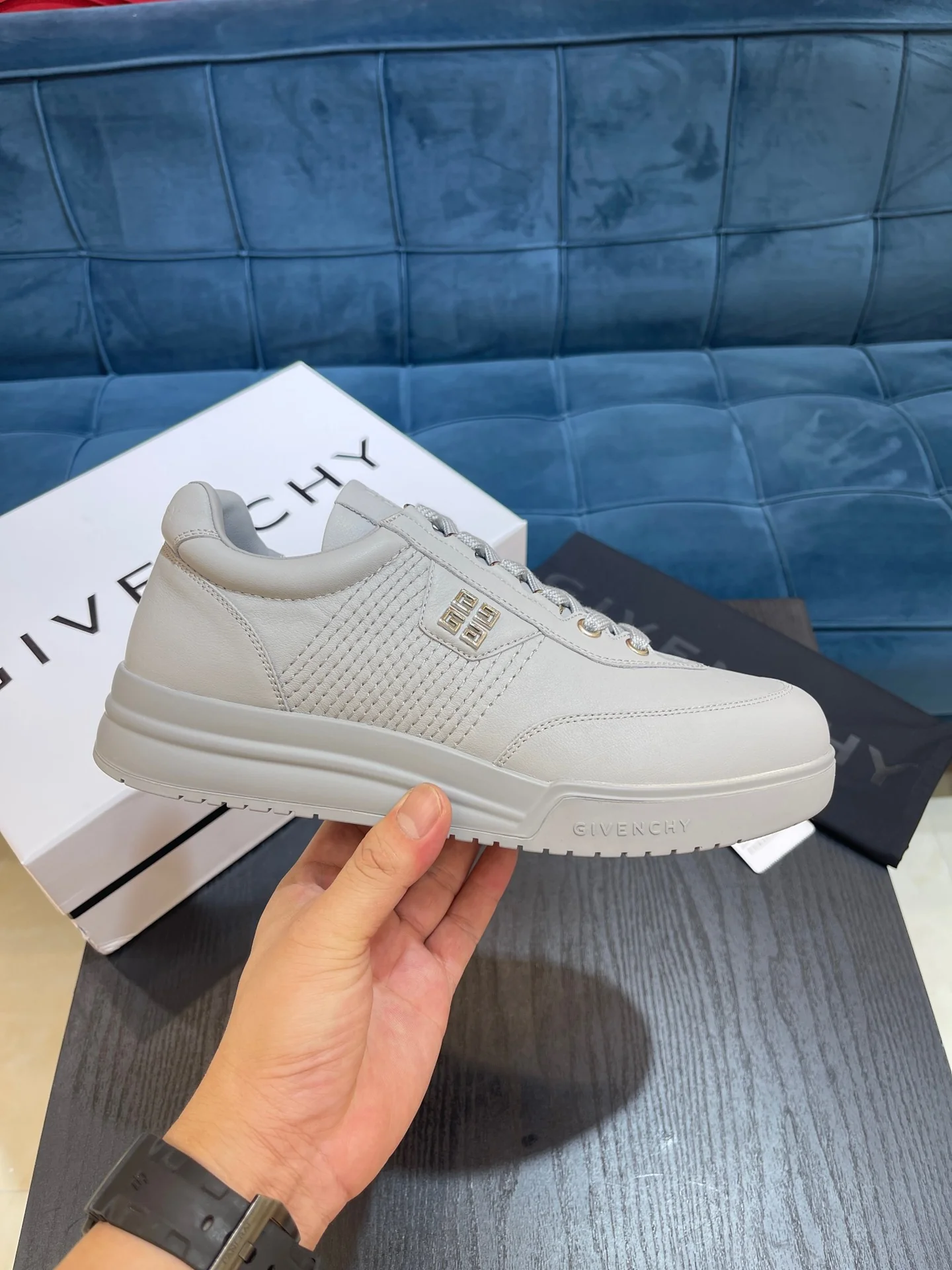 White, Black and Blue Shoes