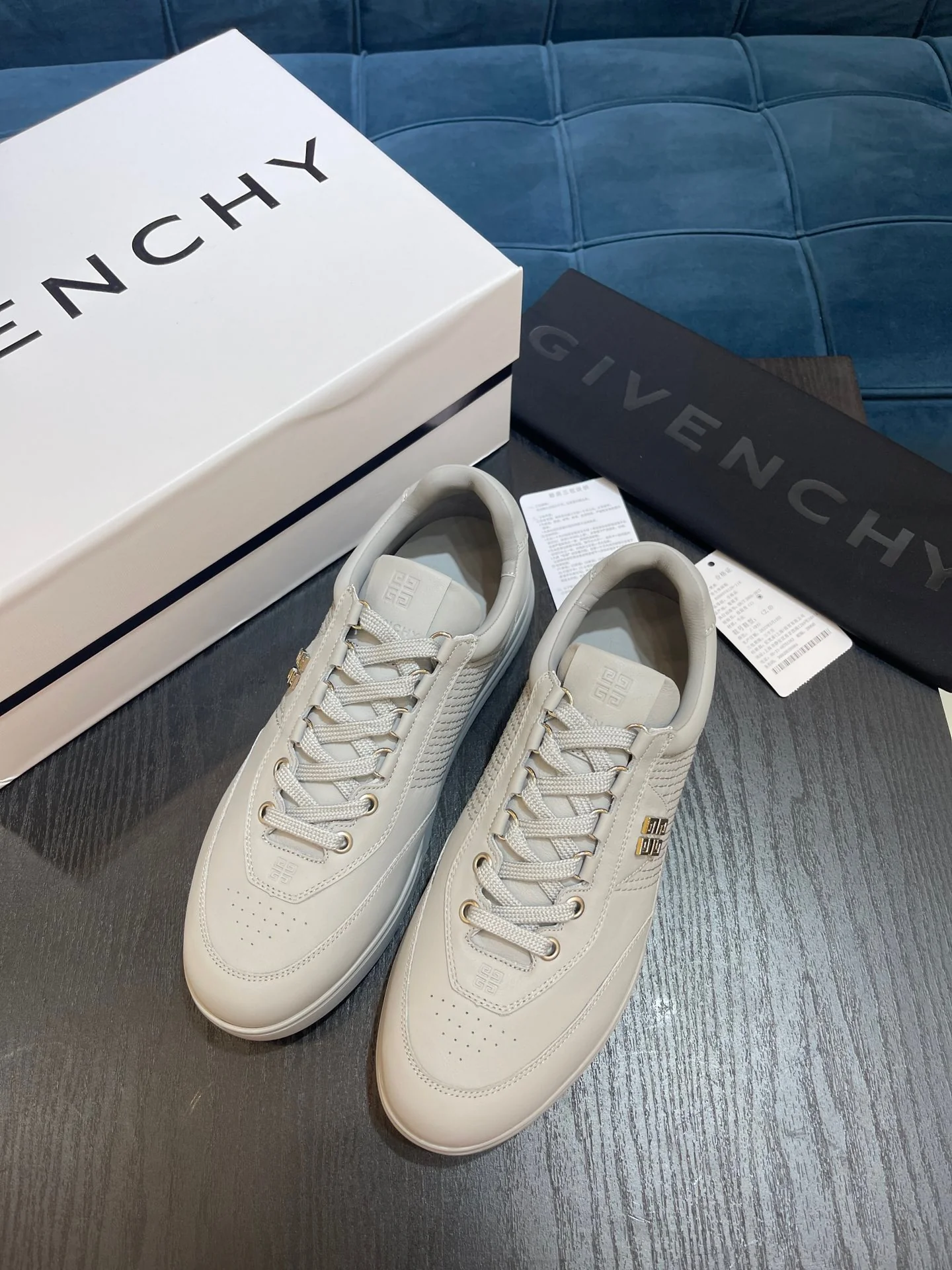 White, Black and Blue Shoes