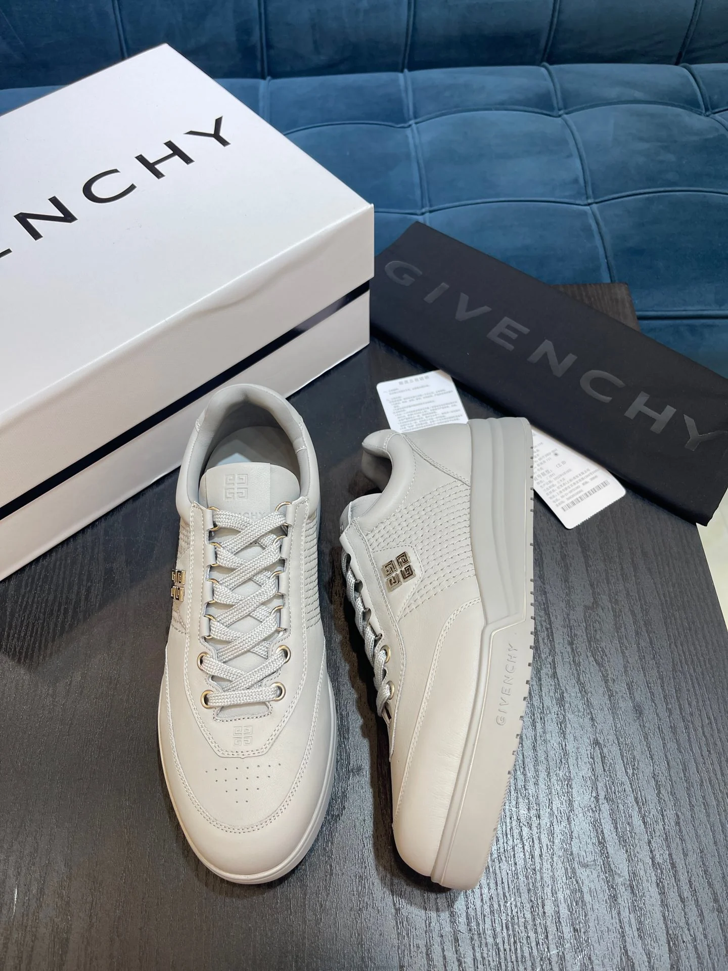 White, Black and Blue Shoes