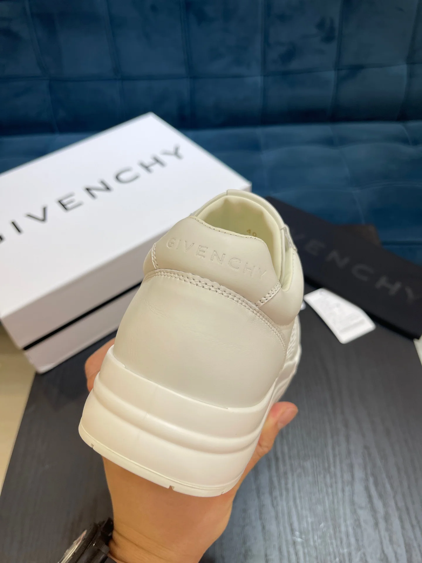 White, Black and Blue Shoes