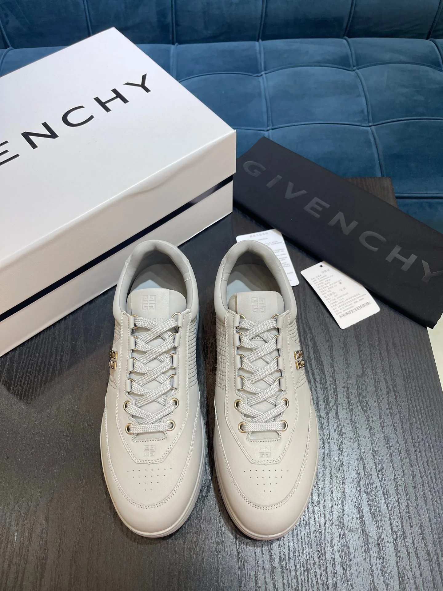 White, Black and Blue Shoes