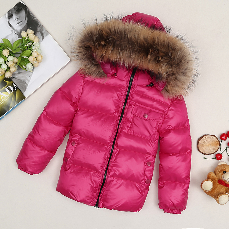 Winter jacket for kids with big fur 90% white duck down filler