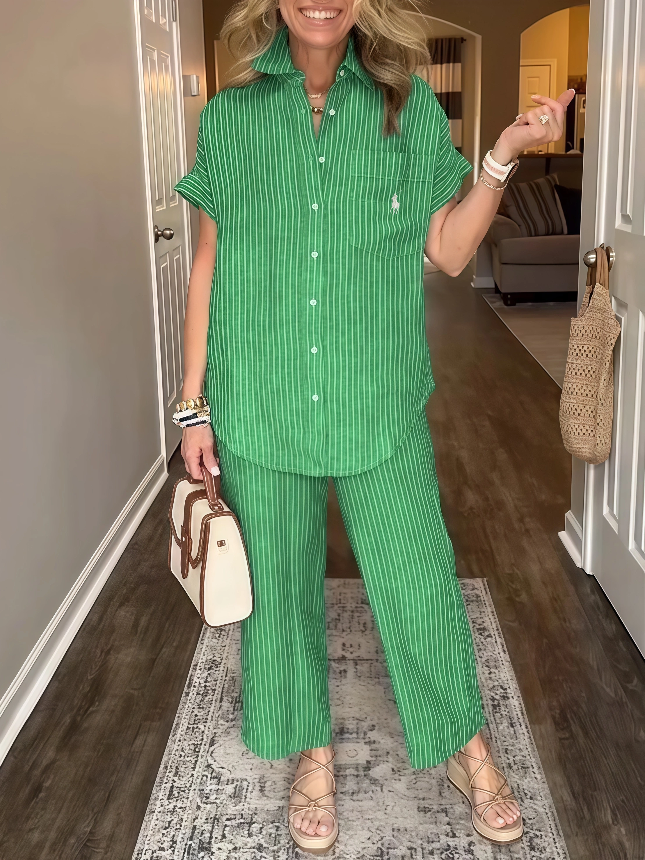 CLEARANCEš„Ralph Lauren Classic Striped Pocket Shirt Set (Buy 2 Freeshipping)