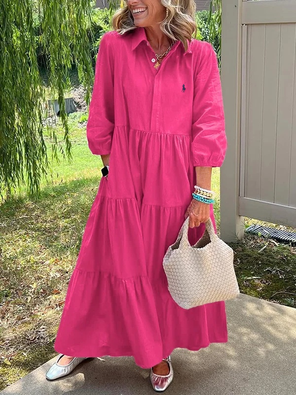 Ralph Lauren Women's Loose Cotton Linen Lapel Dress