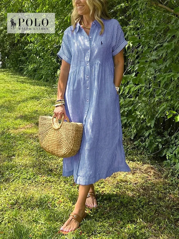 Ralph Lauren Striped Lapel Button Down Shirt Dress