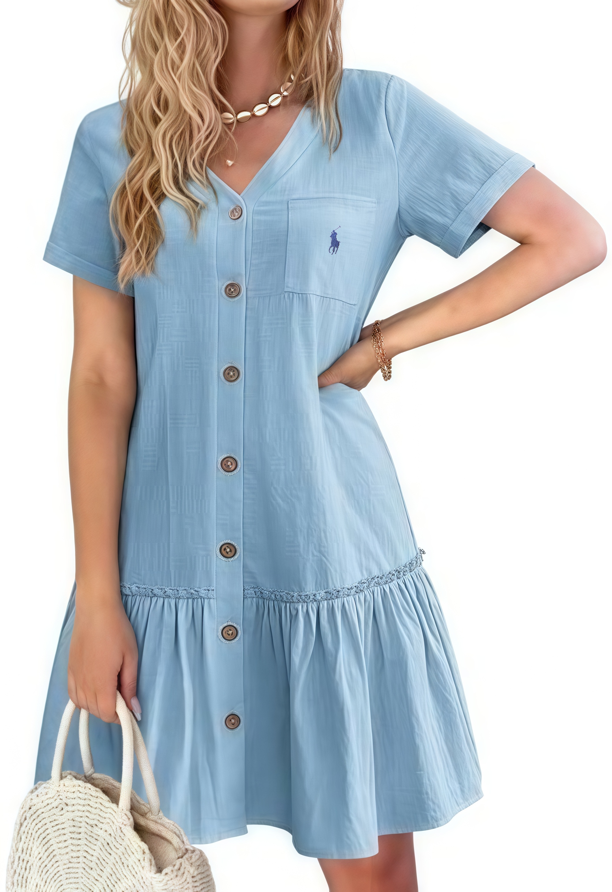 Ralph Lauren Cotton Linen Button-Down Tunic Dress