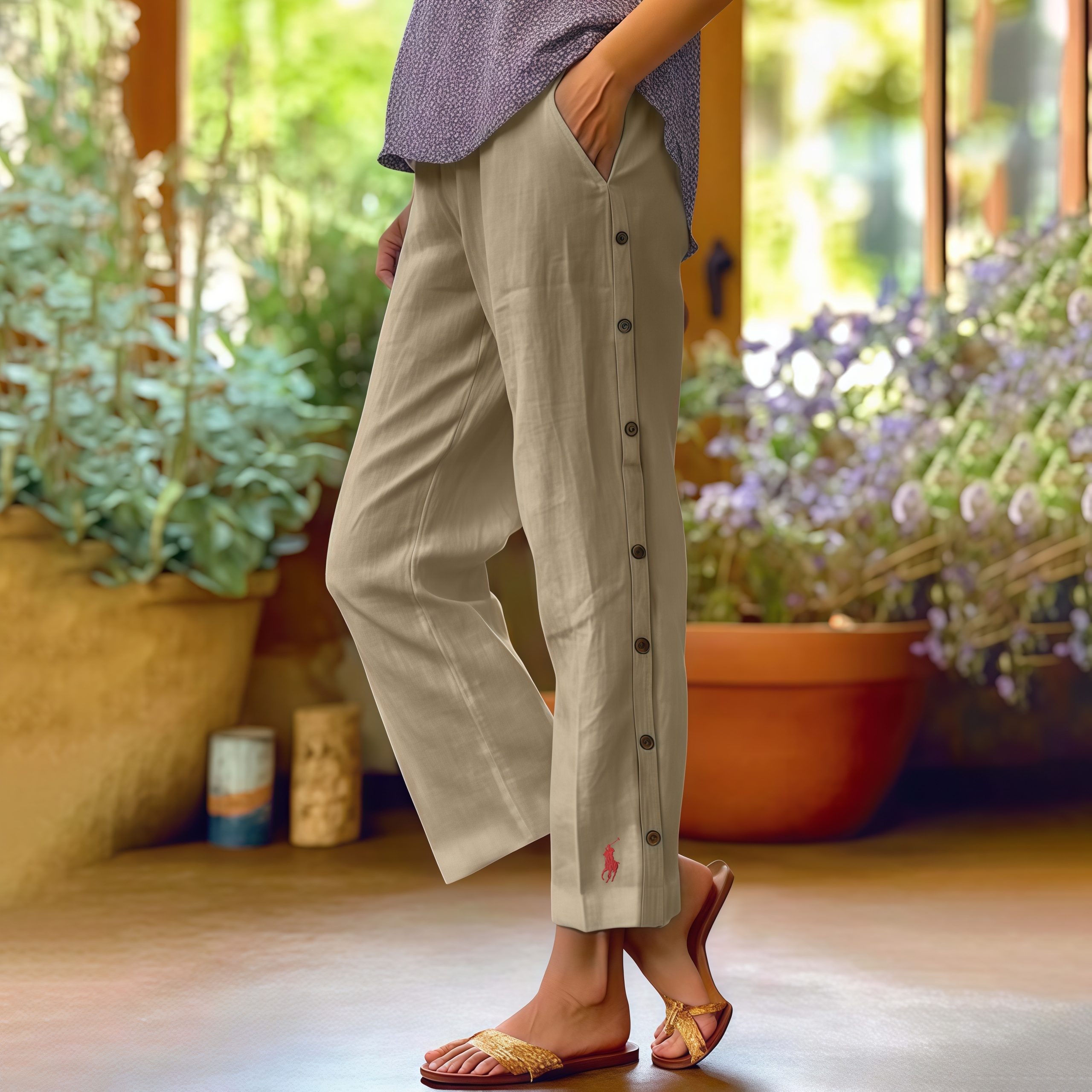Women's Linen Beach Side-Buttoned Closure Pants (BUY 2 FREESHIPPING)