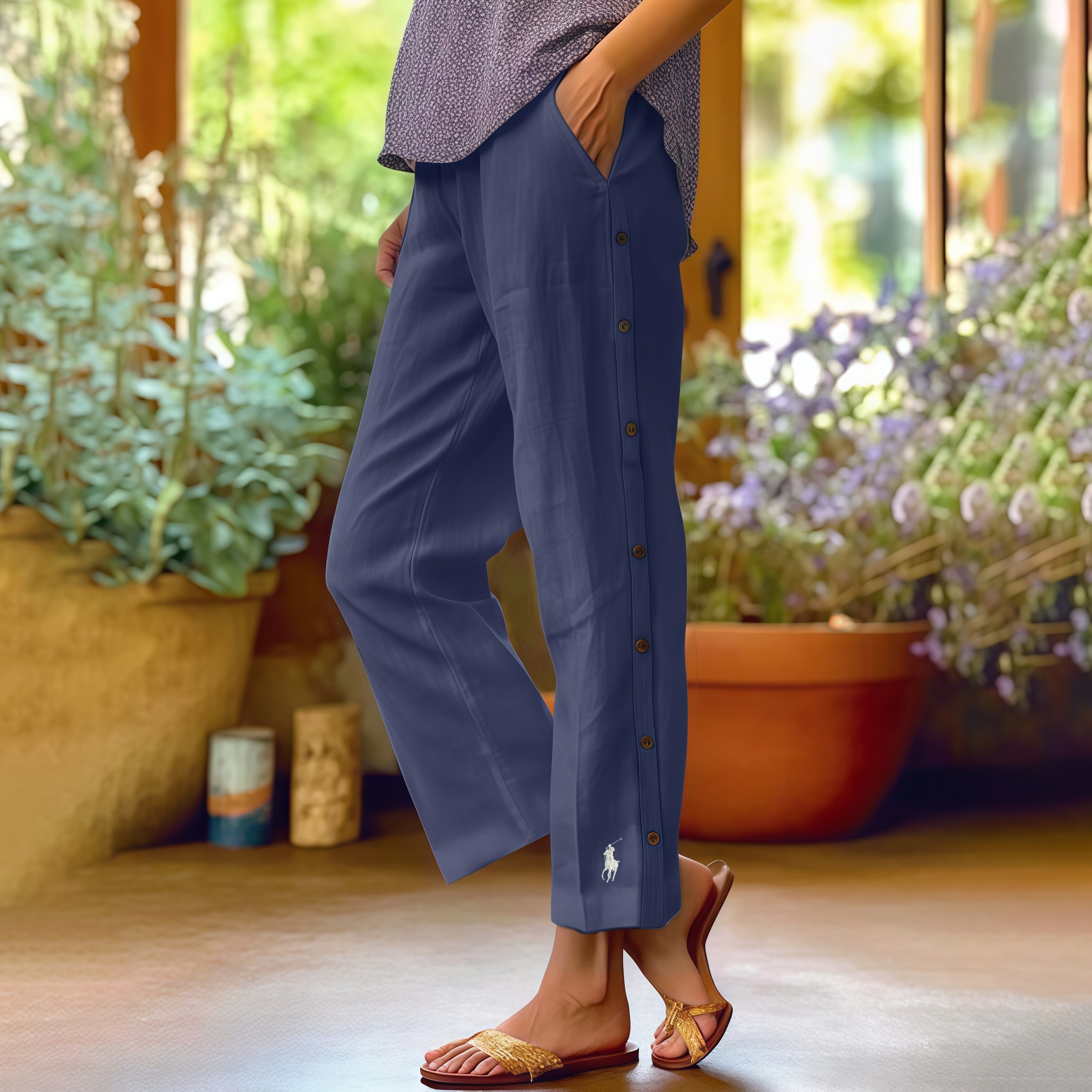 Women's Linen Beach Side-Buttoned Closure Pants (BUY 2 FREESHIPPING)