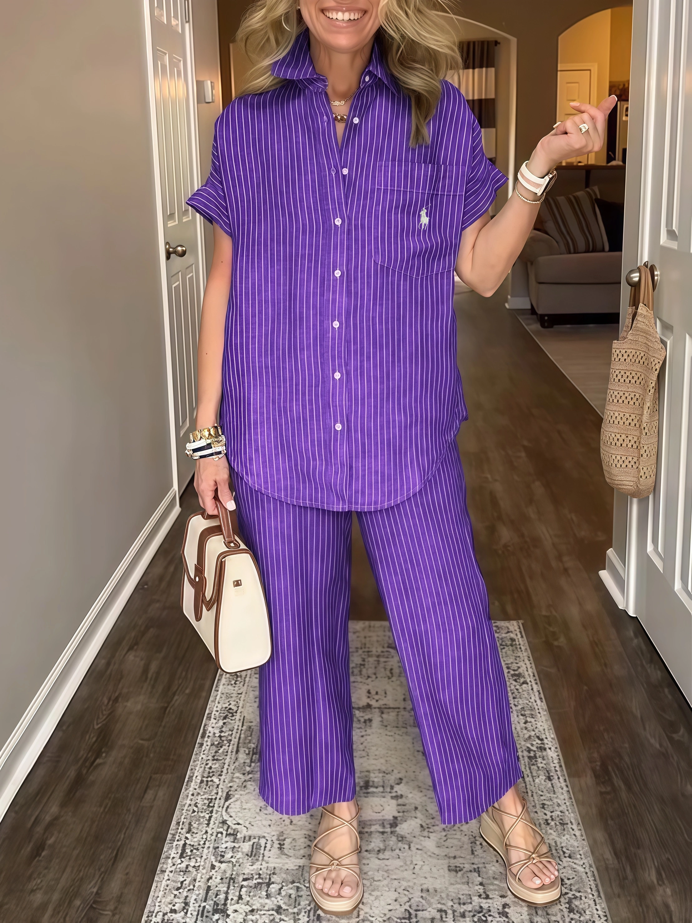 CLEARANCEš„Ralph Lauren Classic Striped Pocket Shirt Set (Buy 2 Freeshipping)