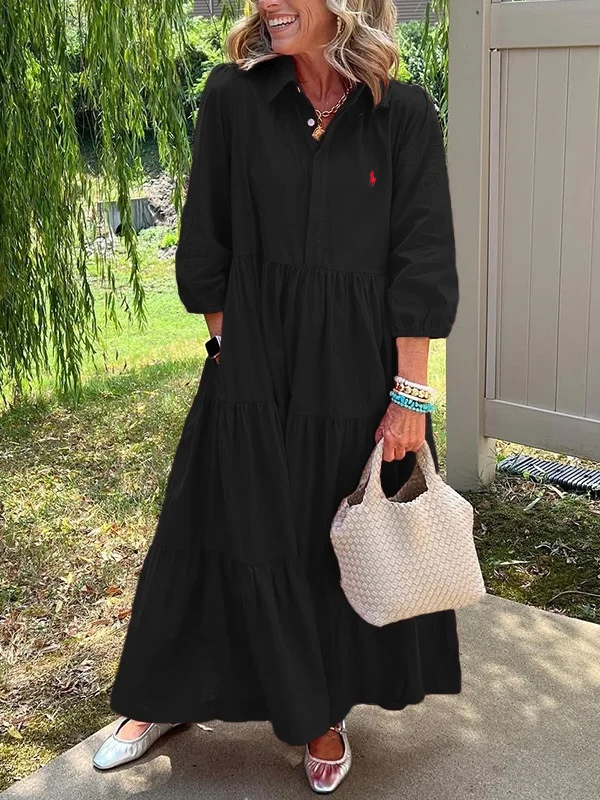 Ralph Lauren Women's Loose Cotton Linen Lapel Dress