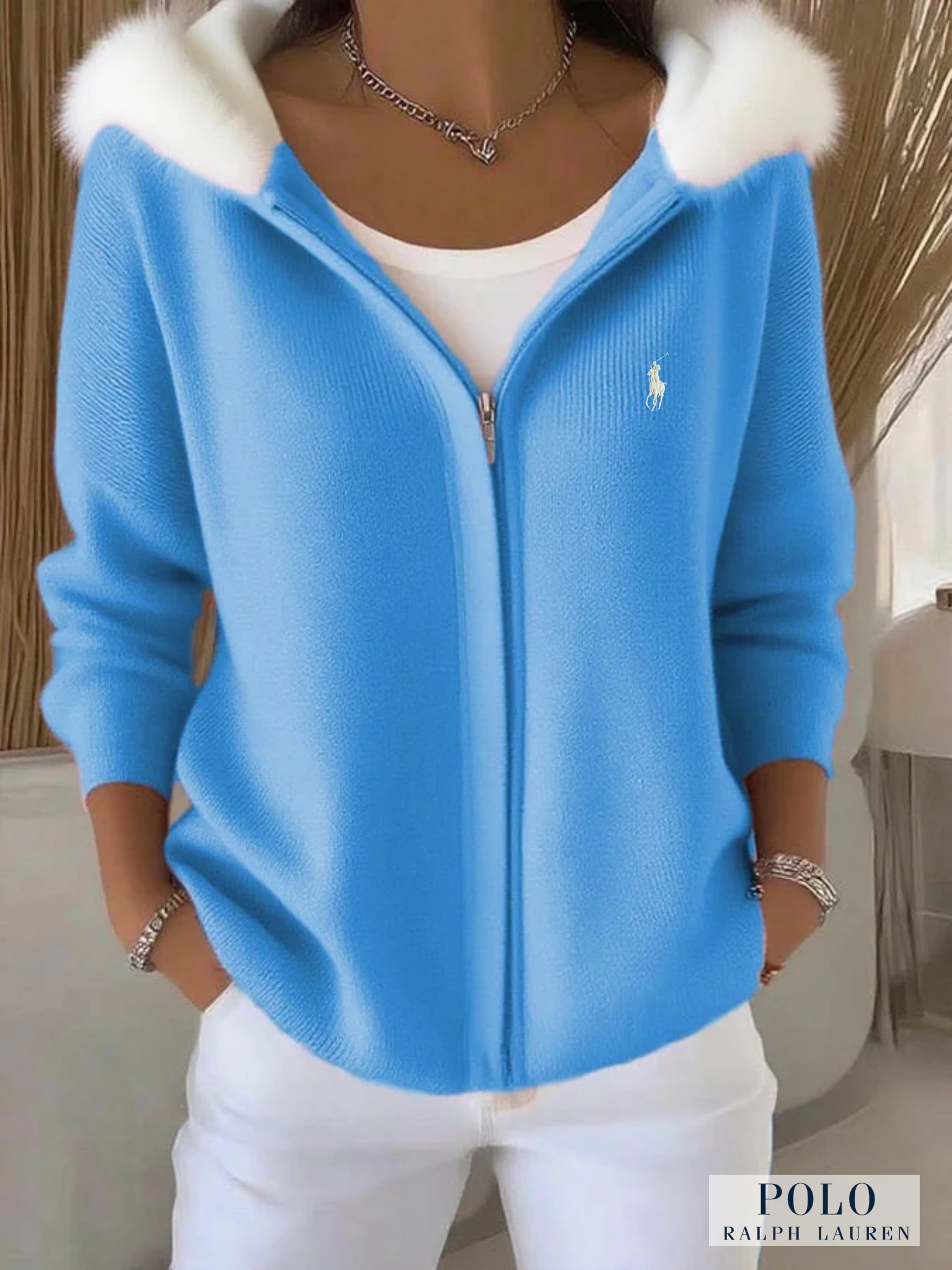 Ralph Lauren® Women's Zippered Casual Furry Hooded Sweatshirt  🩷Cancer Awareness Month Sale🩷
