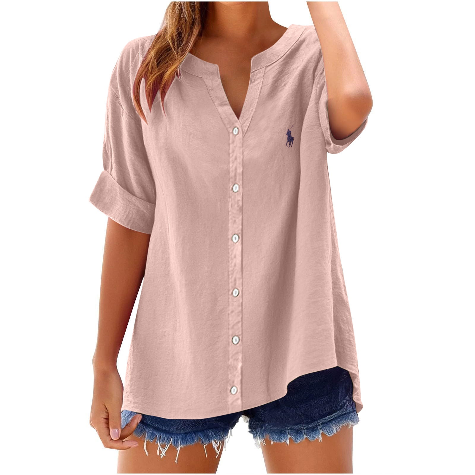 Ralph Lauren Women's stand up collar button T-shirt