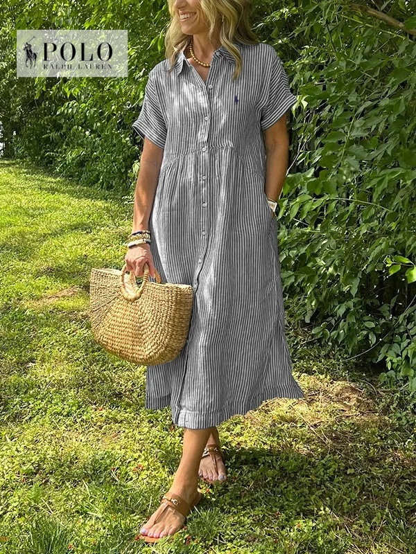 Ralph Lauren Striped Lapel Button Down Shirt Dress