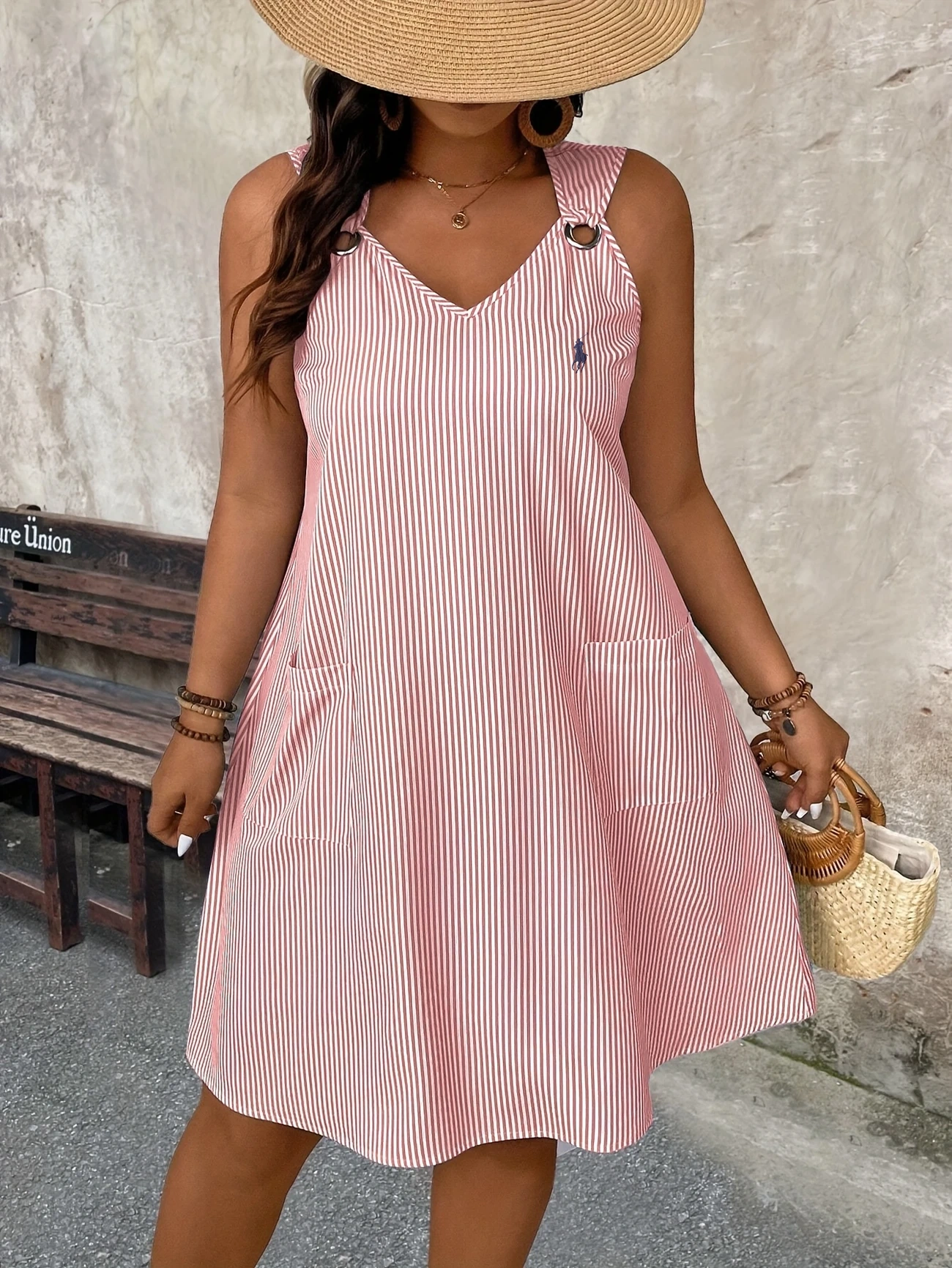 Ralph Lauren Women's Striped Sleeveless Dress With Double Pockets