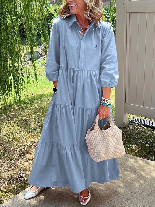 Ralph Lauren Women's Loose Cotton Linen Lapel Dress